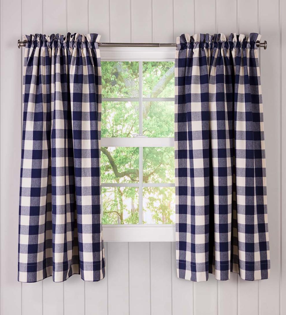 Plow & Hearth Valances Indoor Living Buffalo Check Rod-Pocket Cotton Curtain Pairs