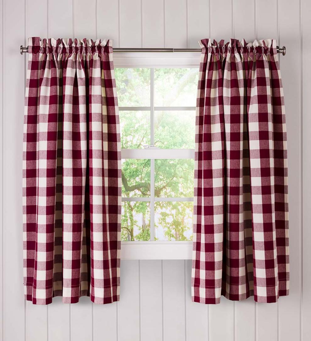 Plow & Hearth Valances Indoor Living Buffalo Check Rod-Pocket Cotton Curtain Pairs