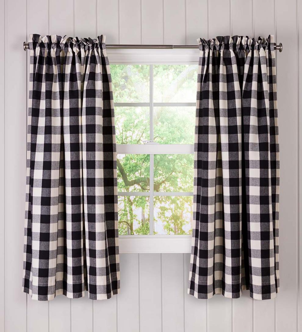 Plow & Hearth Valances Indoor Living Buffalo Check Rod-Pocket Cotton Curtain Pairs