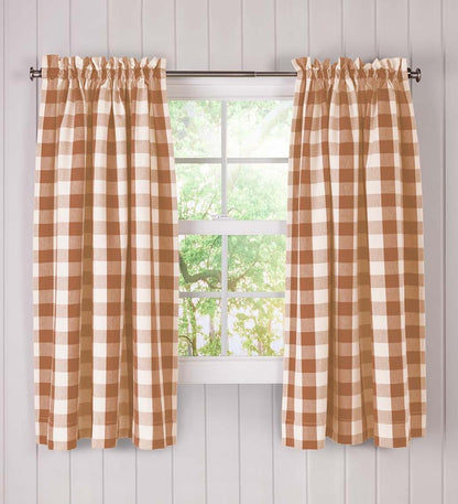 Plow & Hearth Valances Indoor Living Buffalo Check Rod-Pocket Cotton Curtain Pairs