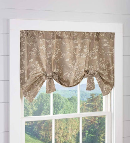 Plow & Hearth Valances Indoor Living Floral Damask Bow Tie Window Valance - Blue