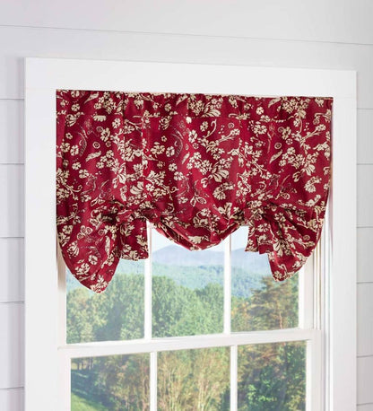 Plow & Hearth Valances Indoor Living Floral Damask Bow Tie Window Valance - Blue