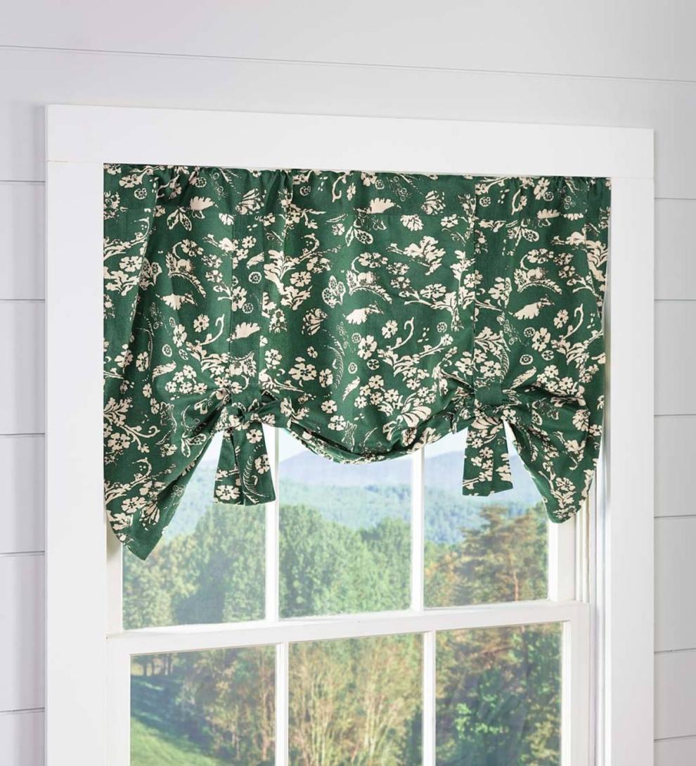 Plow & Hearth Valances Indoor Living Floral Damask Bow Tie Window Valance - Blue