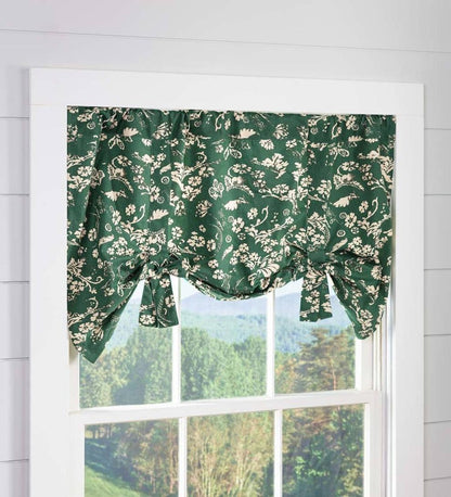 Plow & Hearth Valances Indoor Living Floral Damask Bow Tie Window Valance - Blue