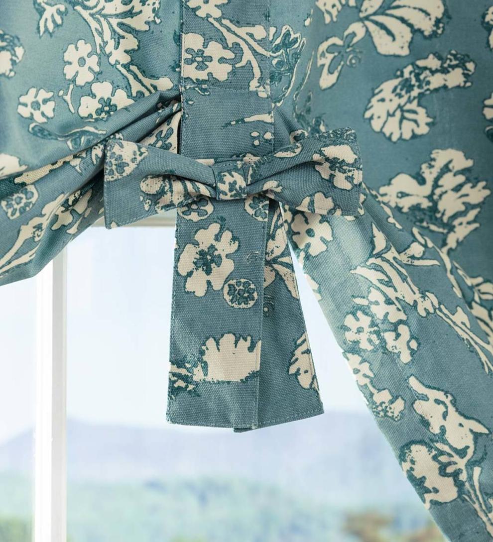 Plow & Hearth Valances Indoor Living Floral Damask Bow Tie Window Valance - Blue