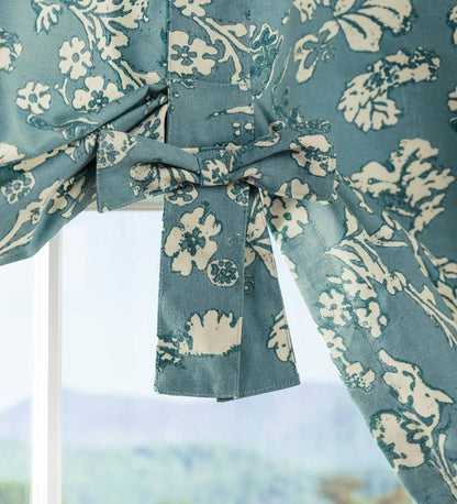 Plow & Hearth Valances Indoor Living Floral Damask Bow Tie Window Valance - Blue