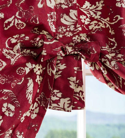 Plow & Hearth Valances Indoor Living Floral Damask Bow Tie Window Valance - Blue