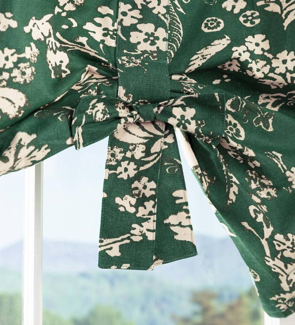 Plow & Hearth Valances Indoor Living Floral Damask Bow Tie Window Valance - Blue