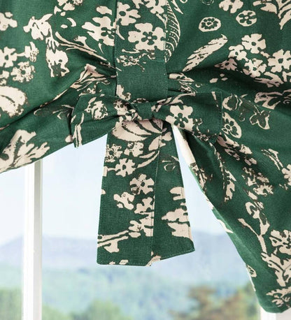 Plow & Hearth Valances Indoor Living Floral Damask Bow Tie Window Valance - Blue