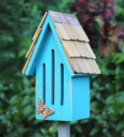 Plow & Hearth Wildlife Housing Yard & Garden Butterfly Breeze Cypress Butterfly House - Blue