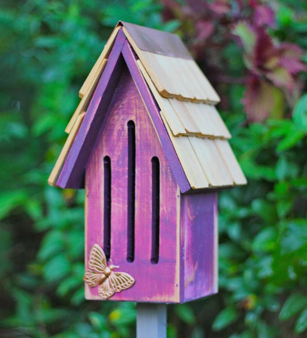 Plow & Hearth Wildlife Housing Yard & Garden Butterfly Breeze Cypress Butterfly House - Blue