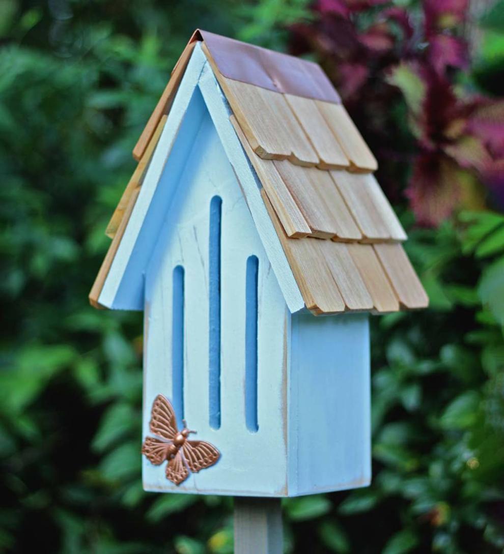Plow & Hearth Wildlife Housing Yard & Garden Butterfly Breeze Cypress Butterfly House - Blue