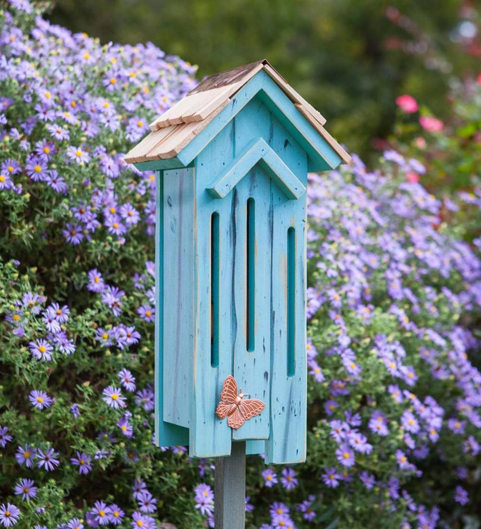 Plow & Hearth Wildlife Housing Yard & Garden Flutter Flat Butterfly House - Turquoise