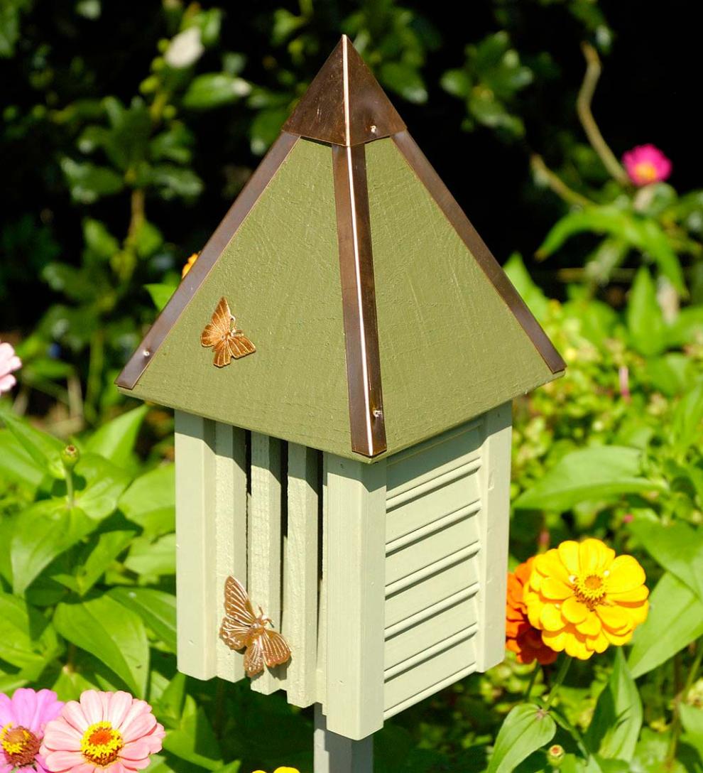 Plow & Hearth Wildlife Housing Yard & Garden Flutterbye Cypress And Copper Butterfly House - Celery