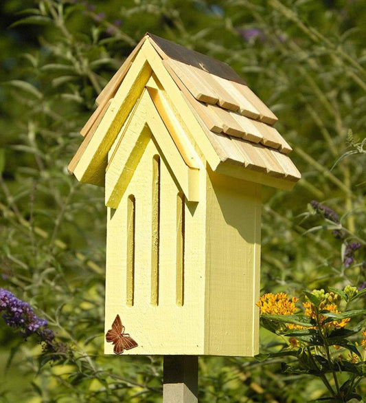 Plow & Hearth Wildlife Housing Yard & Garden Mademoiselle Wood Butterfly House Shelter With Pole - Red