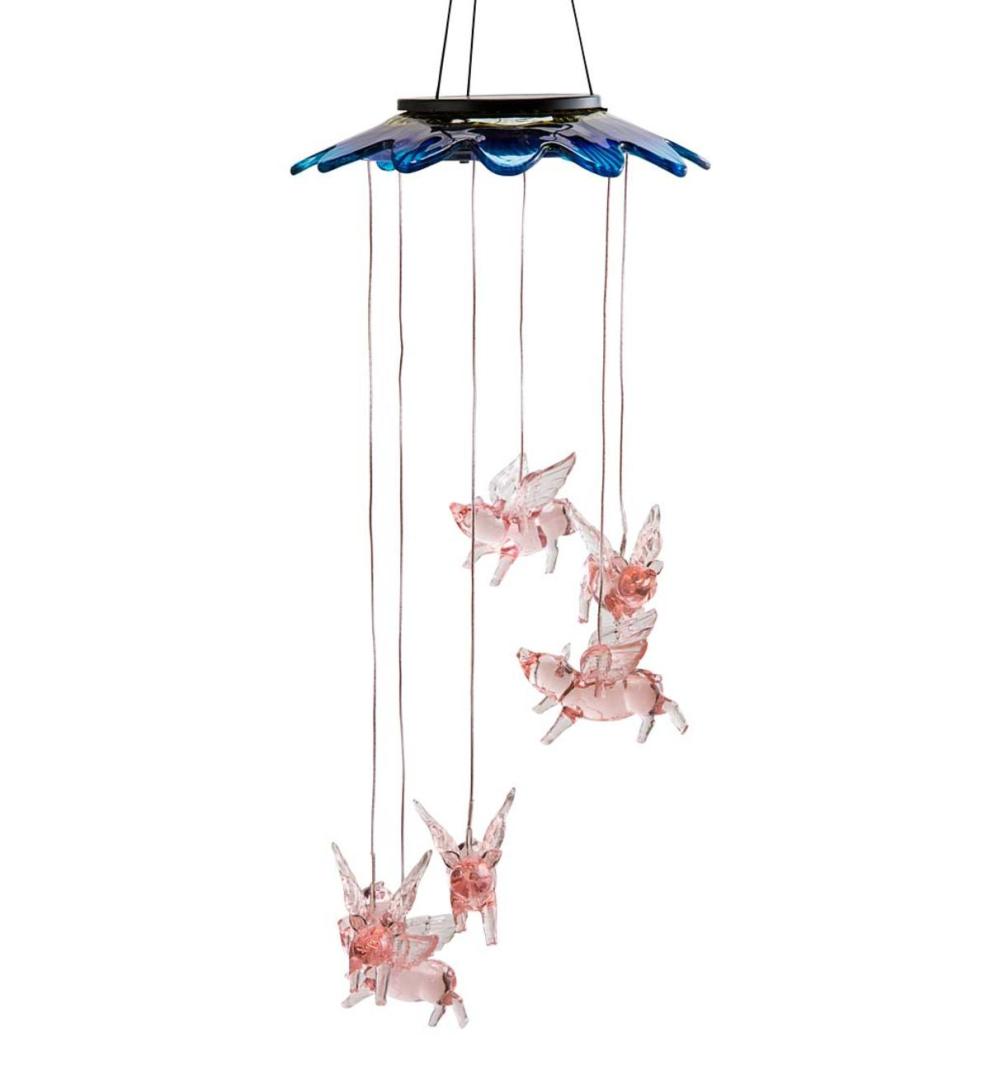 Plow & Hearth Wind Chimes & Mobiles Outdoor Living Color Changing Solar Mobile With Flying Pigs