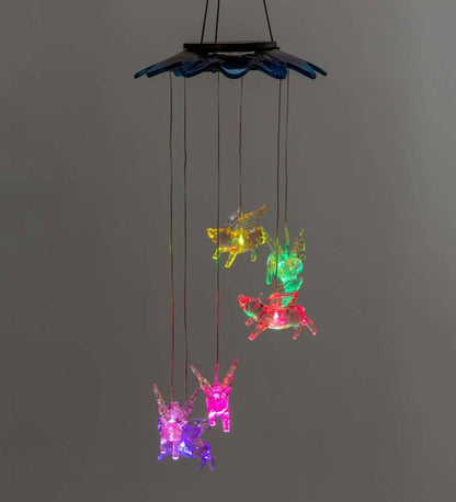 Plow & Hearth Wind Chimes & Mobiles Outdoor Living Color Changing Solar Mobile With Flying Pigs