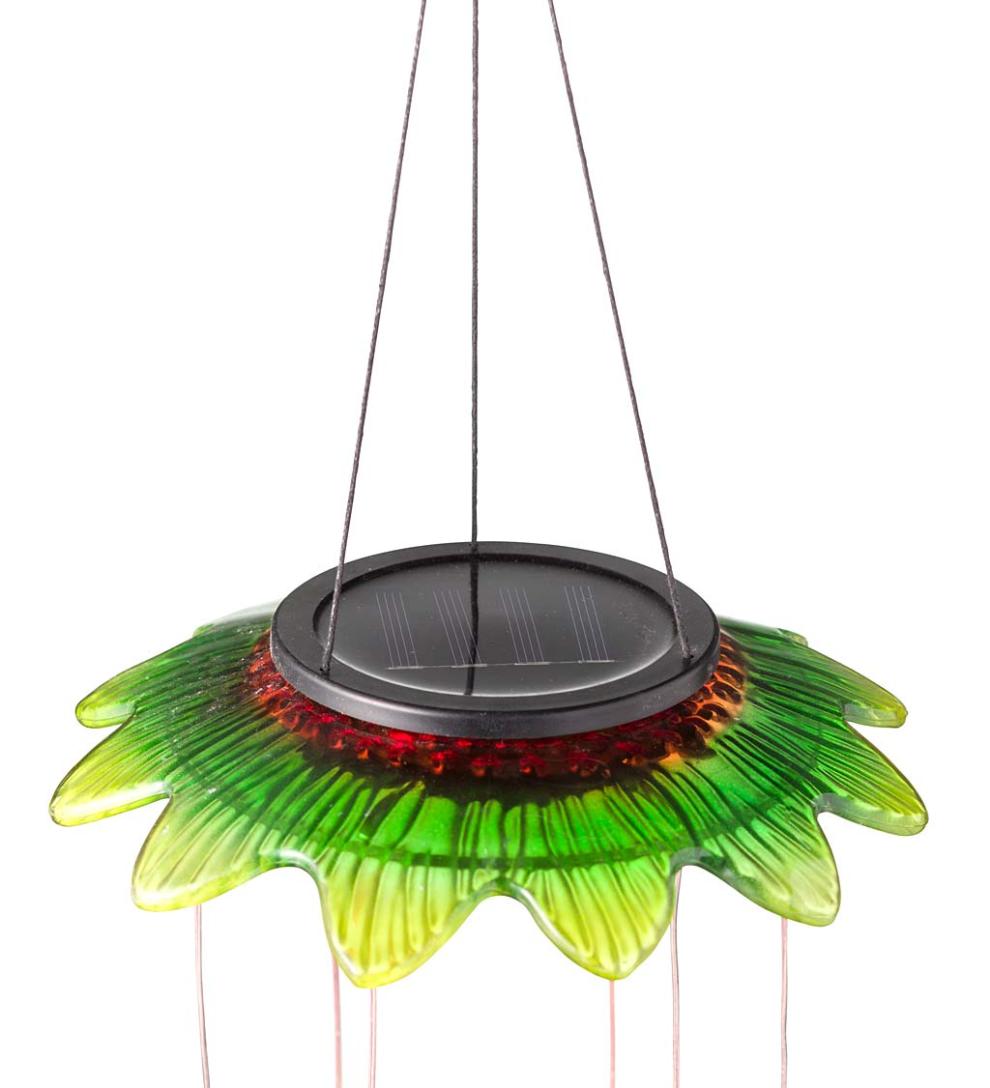Plow & Hearth Wind Chimes & Mobiles Outdoor Living Color Changing Solar Mobile With Hummingbirds And Flowers
