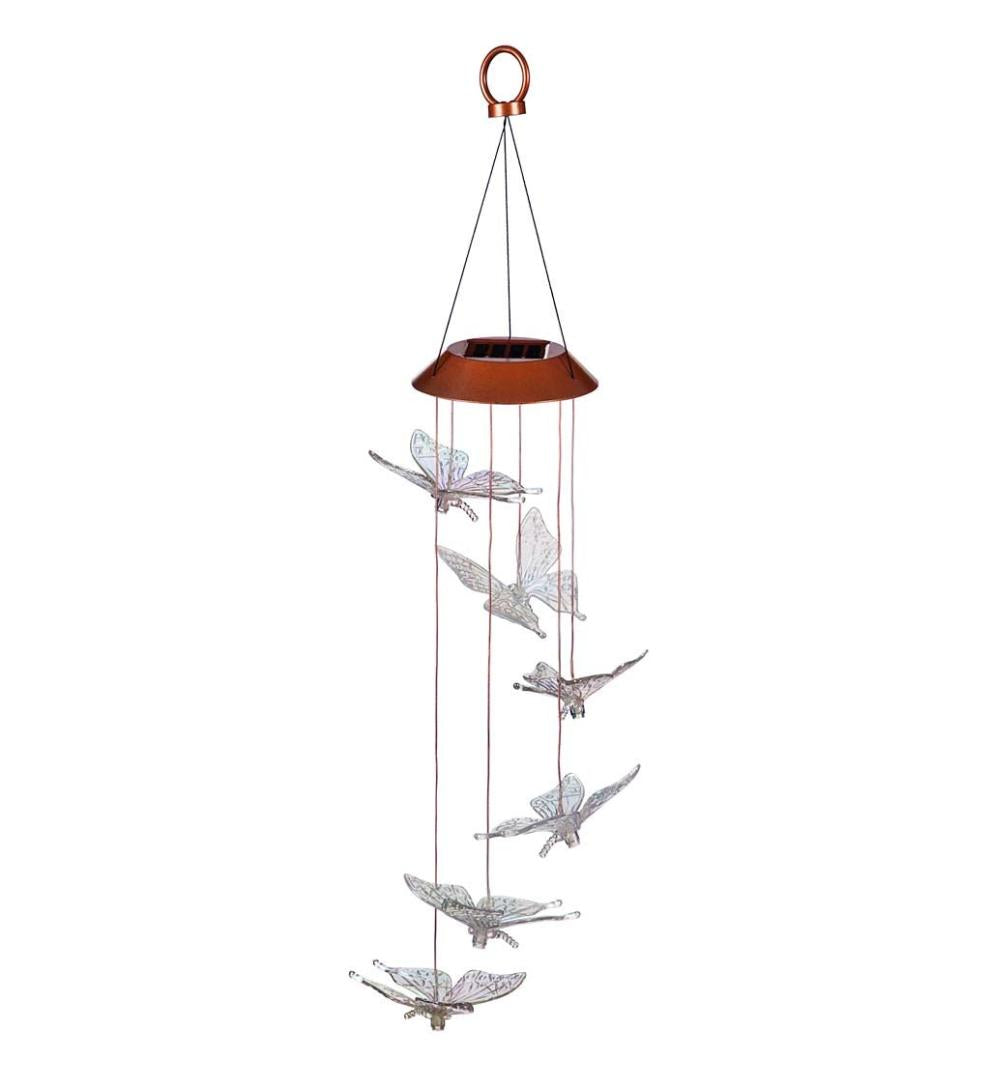 Plow & Hearth Wind Chimes & Mobiles Outdoor Living Color Changing Solar Mobile With Iridescent Butterflies