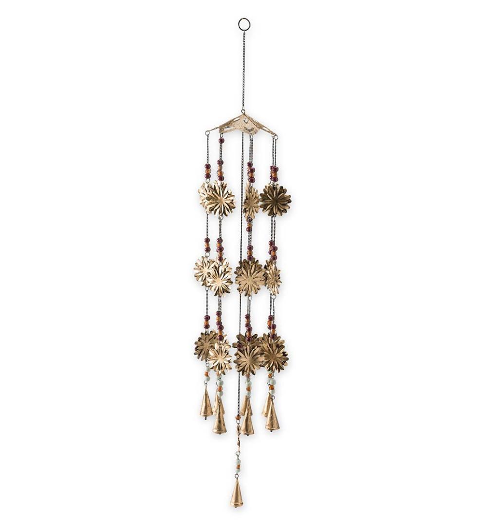Plow & Hearth Wind Chimes & Mobiles Outdoor Living Sunflower And Beads Metal Wind Chime
