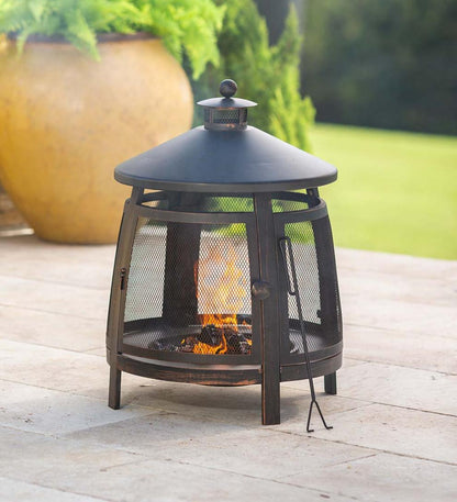 Plow & Hearth Wood Burning Fire Pits Fireplace & Hearth Fully Enclosed Pagoda Fire Pit With Poker