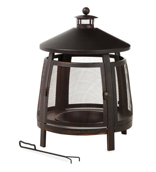 Plow & Hearth Wood Burning Fire Pits Fireplace & Hearth Fully Enclosed Pagoda Fire Pit With Poker