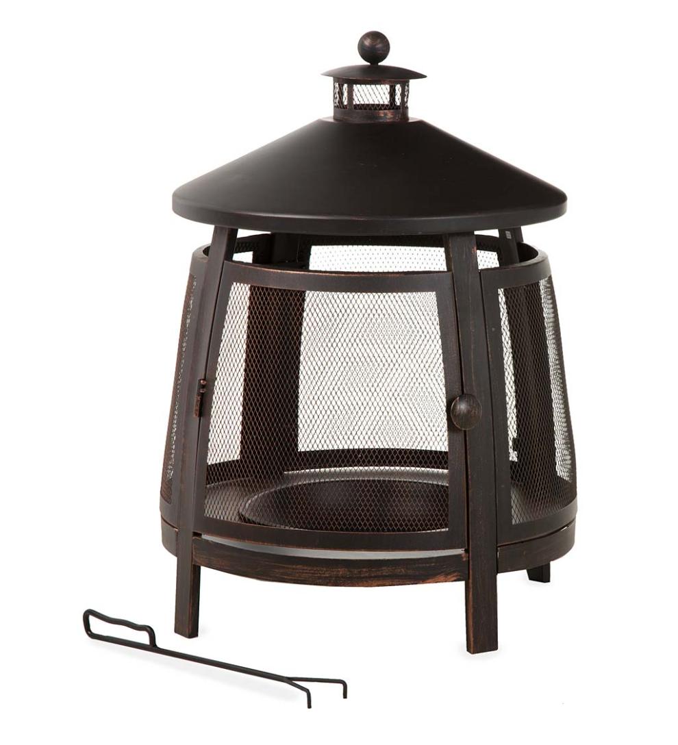 Plow & Hearth Wood Burning Fire Pits Fireplace & Hearth Fully Enclosed Pagoda Fire Pit With Poker