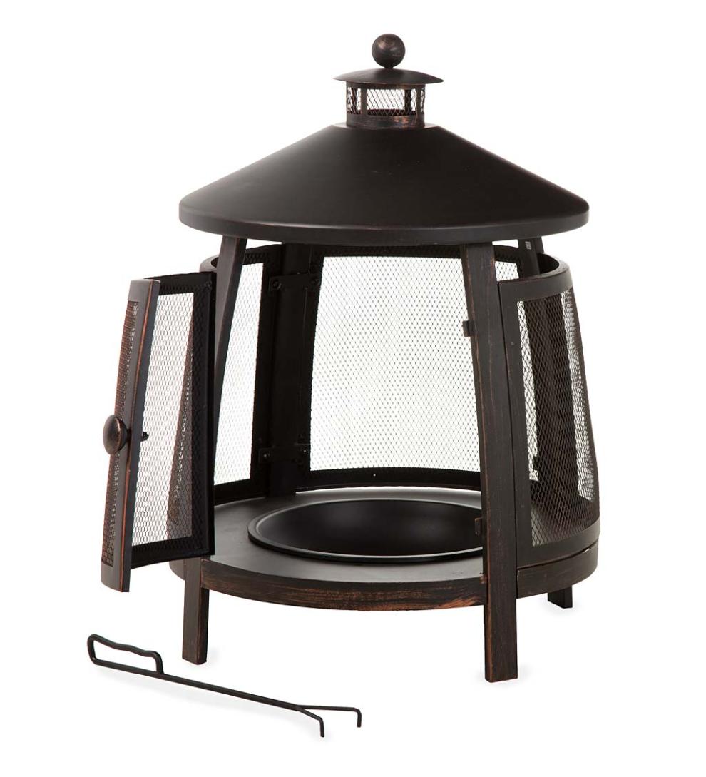 Plow & Hearth Wood Burning Fire Pits Fireplace & Hearth Fully Enclosed Pagoda Fire Pit With Poker