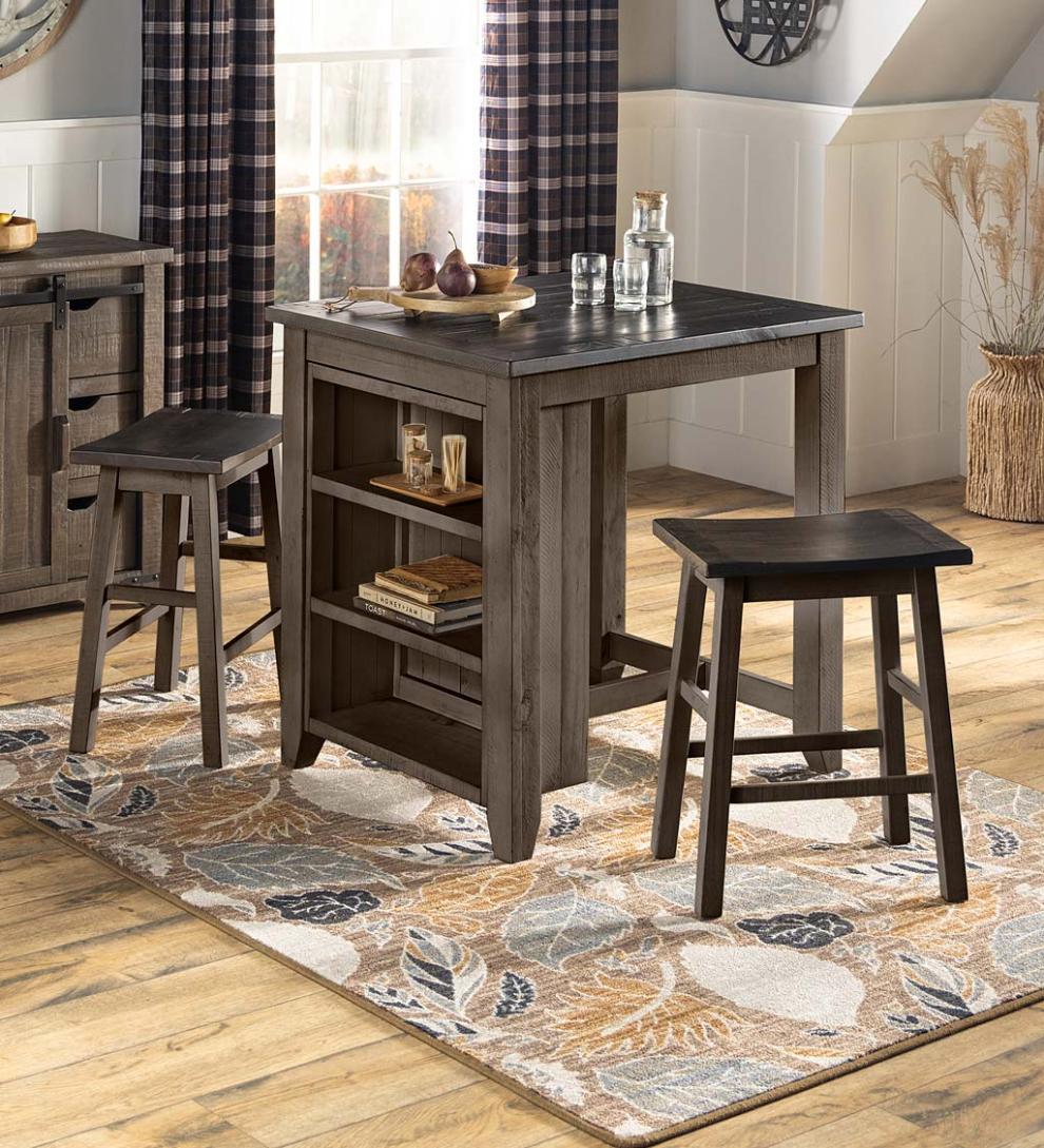 Plow & Hearth Wood Furniture Outdoor Living Cape Charles 3-Piece Barnwood Dining Set With Stools - Barnwood