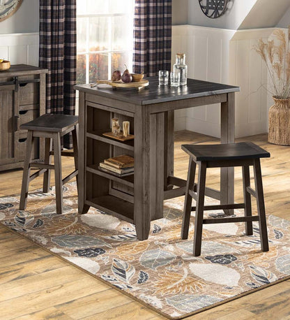 Plow & Hearth Wood Furniture Outdoor Living Cape Charles 3-Piece Barnwood Dining Set With Stools - Barnwood