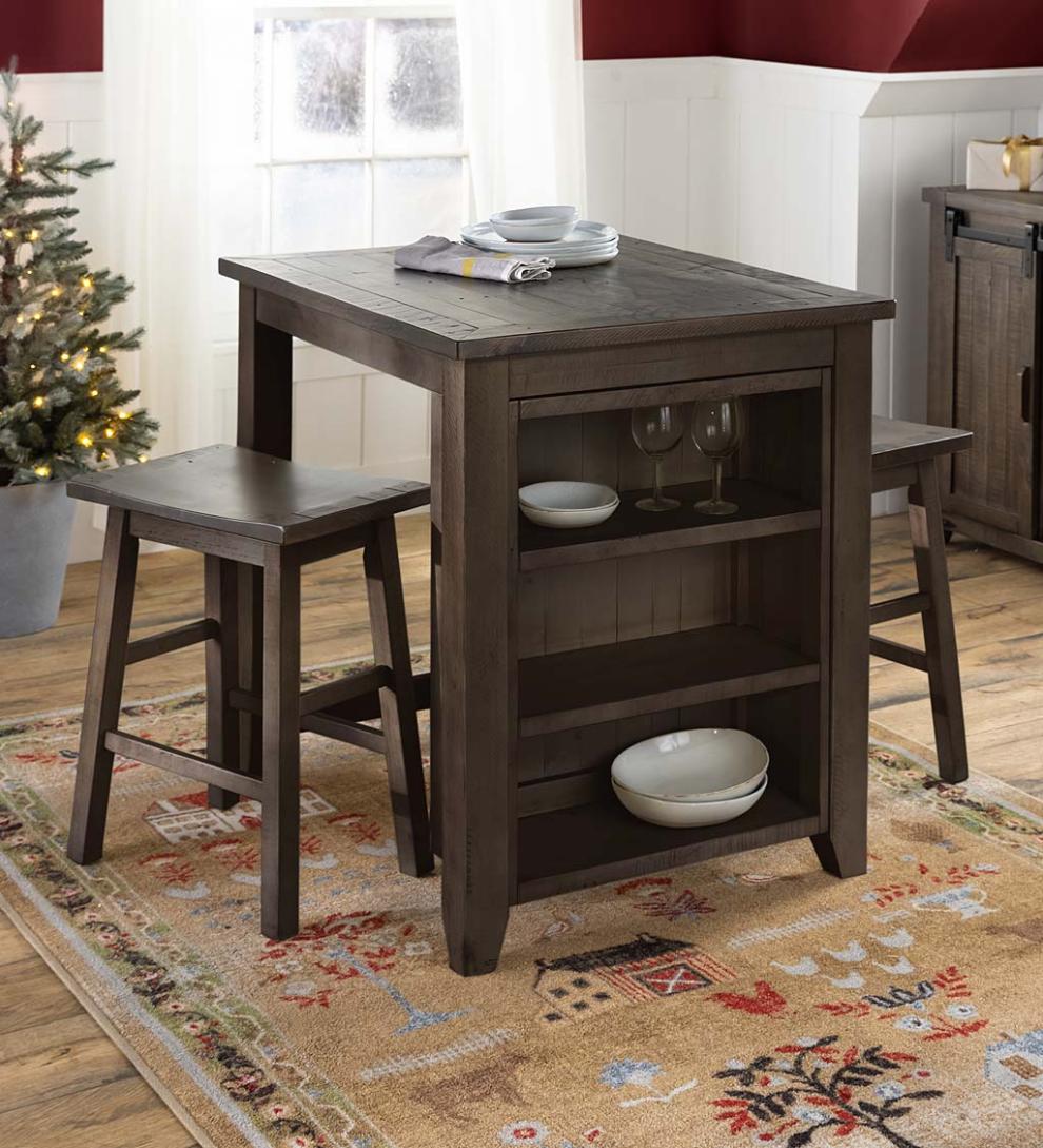 Plow & Hearth Wood Furniture Outdoor Living Cape Charles 3-Piece Barnwood Dining Set With Stools - Barnwood