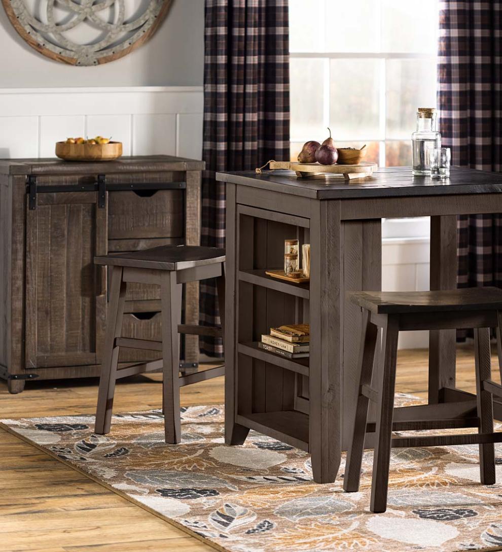 Plow & Hearth Wood Furniture Outdoor Living Cape Charles 3-Piece Barnwood Dining Set With Stools - Barnwood