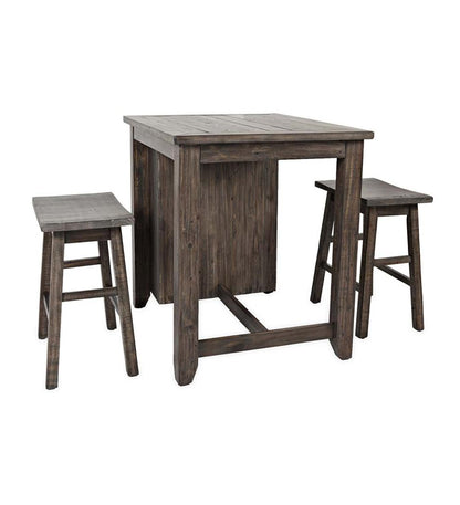 Plow & Hearth Wood Furniture Outdoor Living Cape Charles 3-Piece Barnwood Dining Set With Stools - Barnwood