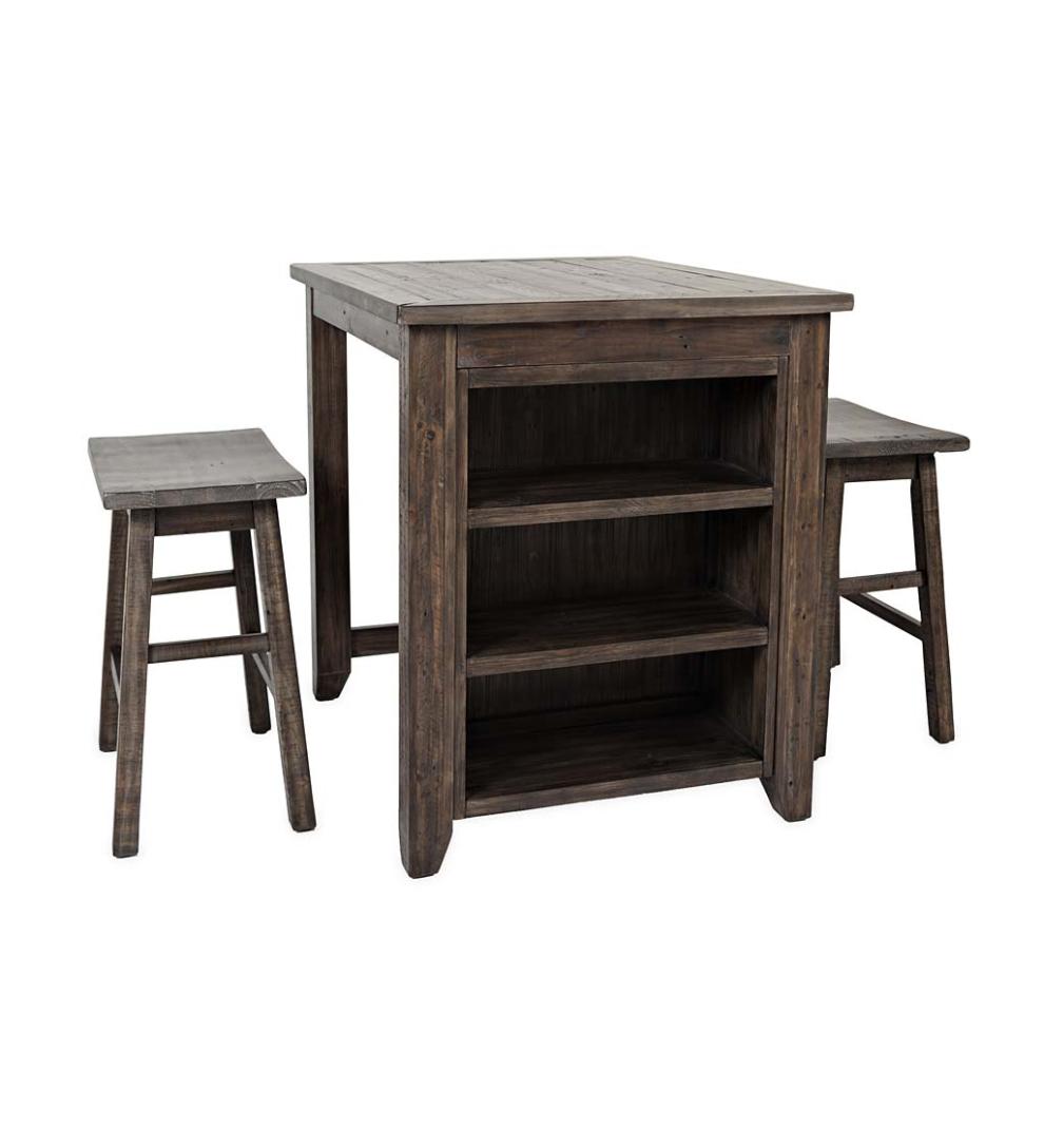 Plow & Hearth Wood Furniture Outdoor Living Cape Charles 3-Piece Barnwood Dining Set With Stools - Barnwood