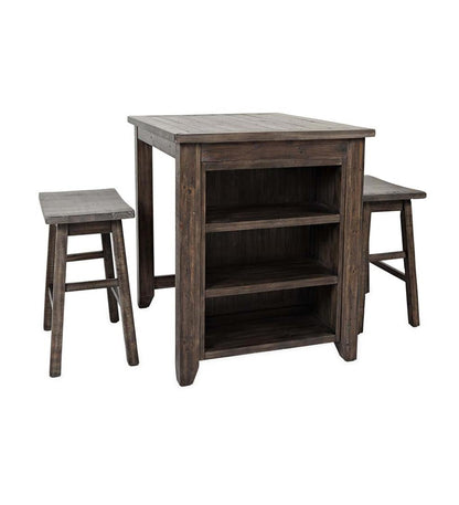 Plow & Hearth Wood Furniture Outdoor Living Cape Charles 3-Piece Barnwood Dining Set With Stools - Barnwood