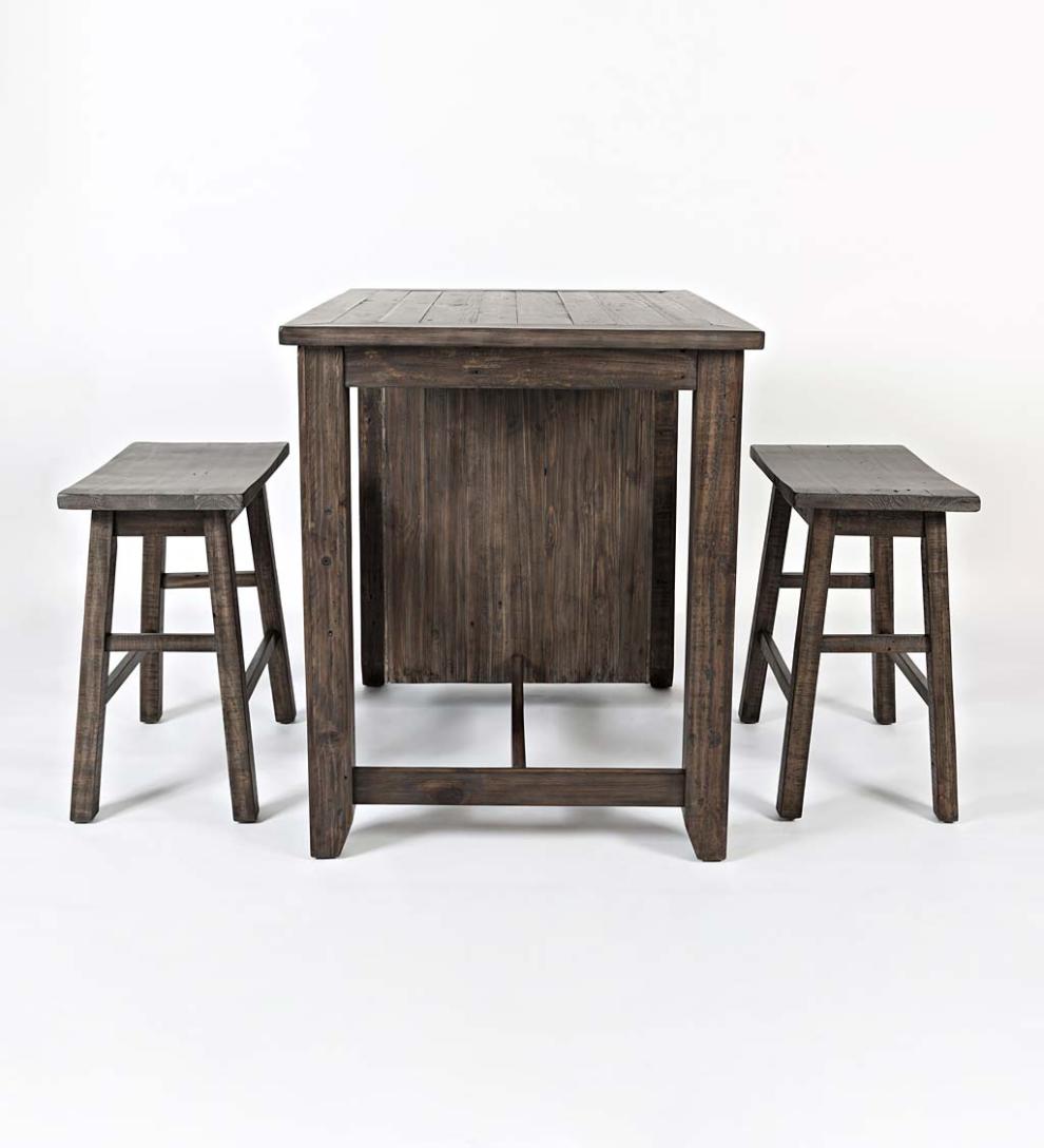 Plow & Hearth Wood Furniture Outdoor Living Cape Charles 3-Piece Barnwood Dining Set With Stools - Barnwood