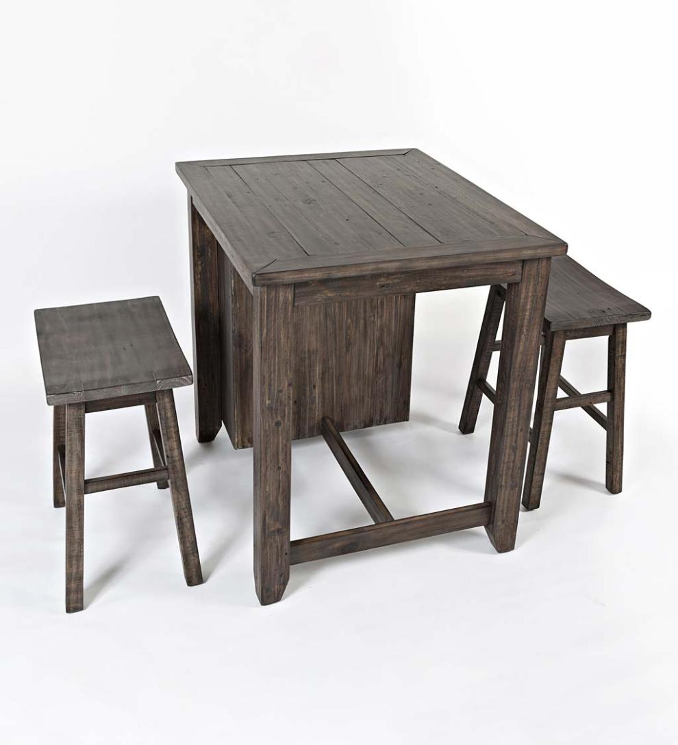 Plow & Hearth Wood Furniture Outdoor Living Cape Charles 3-Piece Barnwood Dining Set With Stools - Barnwood