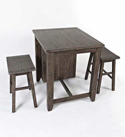 Plow & Hearth Wood Furniture Outdoor Living Cape Charles 3-Piece Barnwood Dining Set With Stools - Barnwood