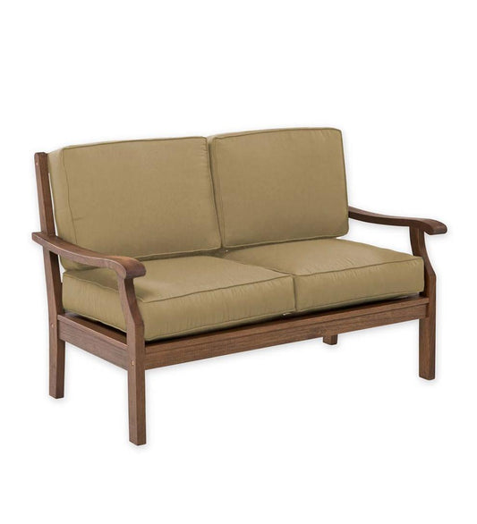 Plow & Hearth Wood Furniture Outdoor Living Claremont Deep Seating Love Seat With Cushions - Midnight Navy