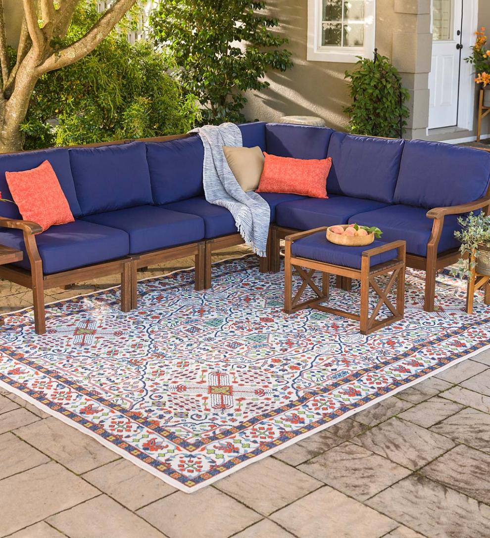 Plow & Hearth Wood Furniture Outdoor Living Claremont Eucalyptus Outdoor Sectional Seating With Cushions