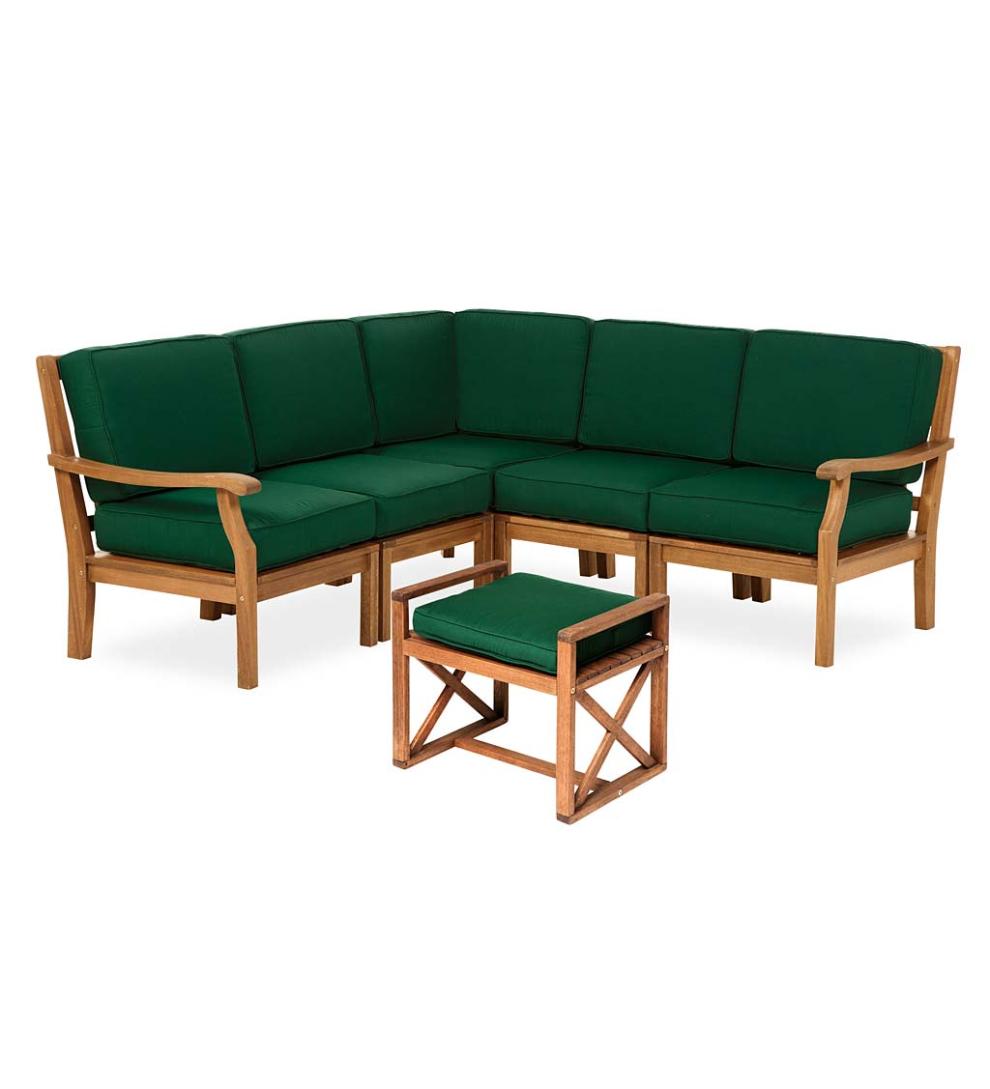 Plow & Hearth Wood Furniture Outdoor Living Claremont Eucalyptus Outdoor Sectional Seating With Cushions