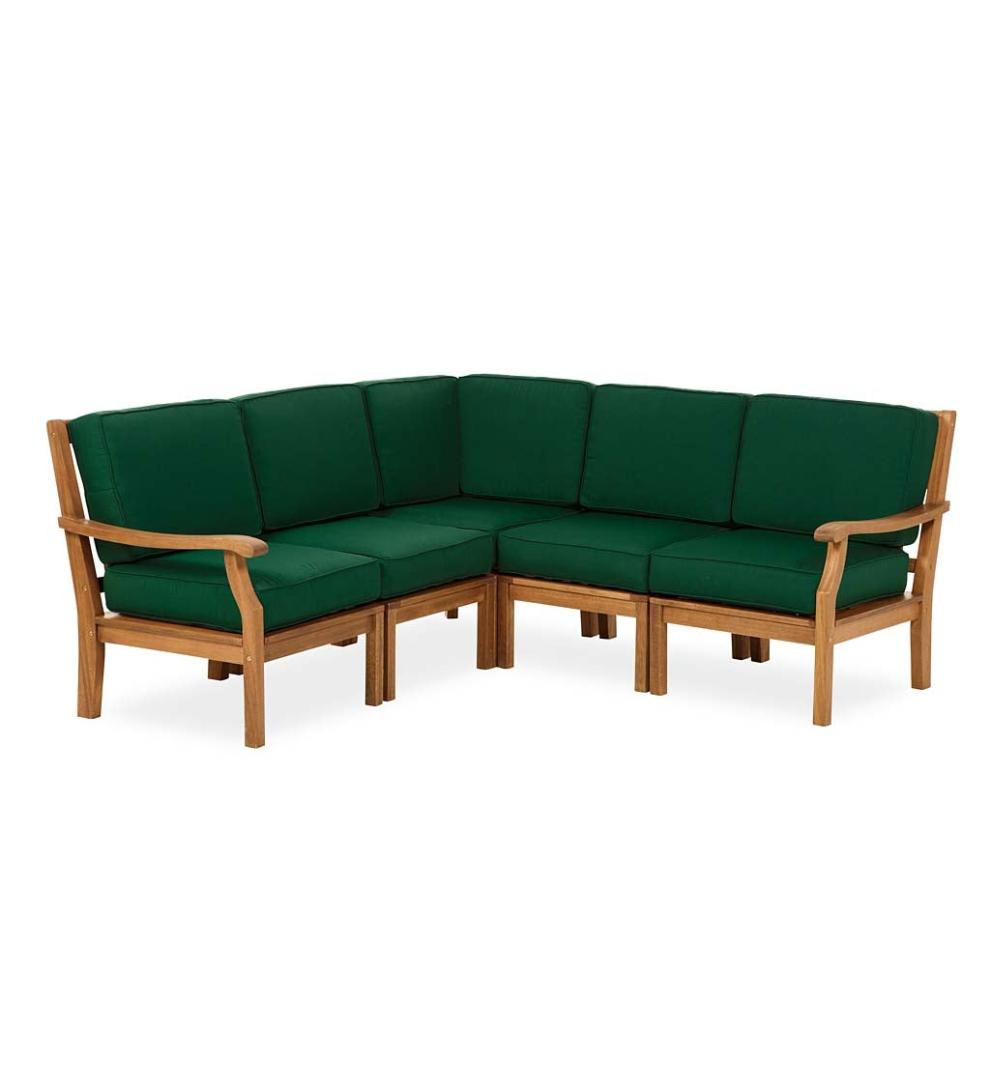 Plow & Hearth Wood Furniture Outdoor Living Claremont Eucalyptus Outdoor Sectional Seating With Cushions