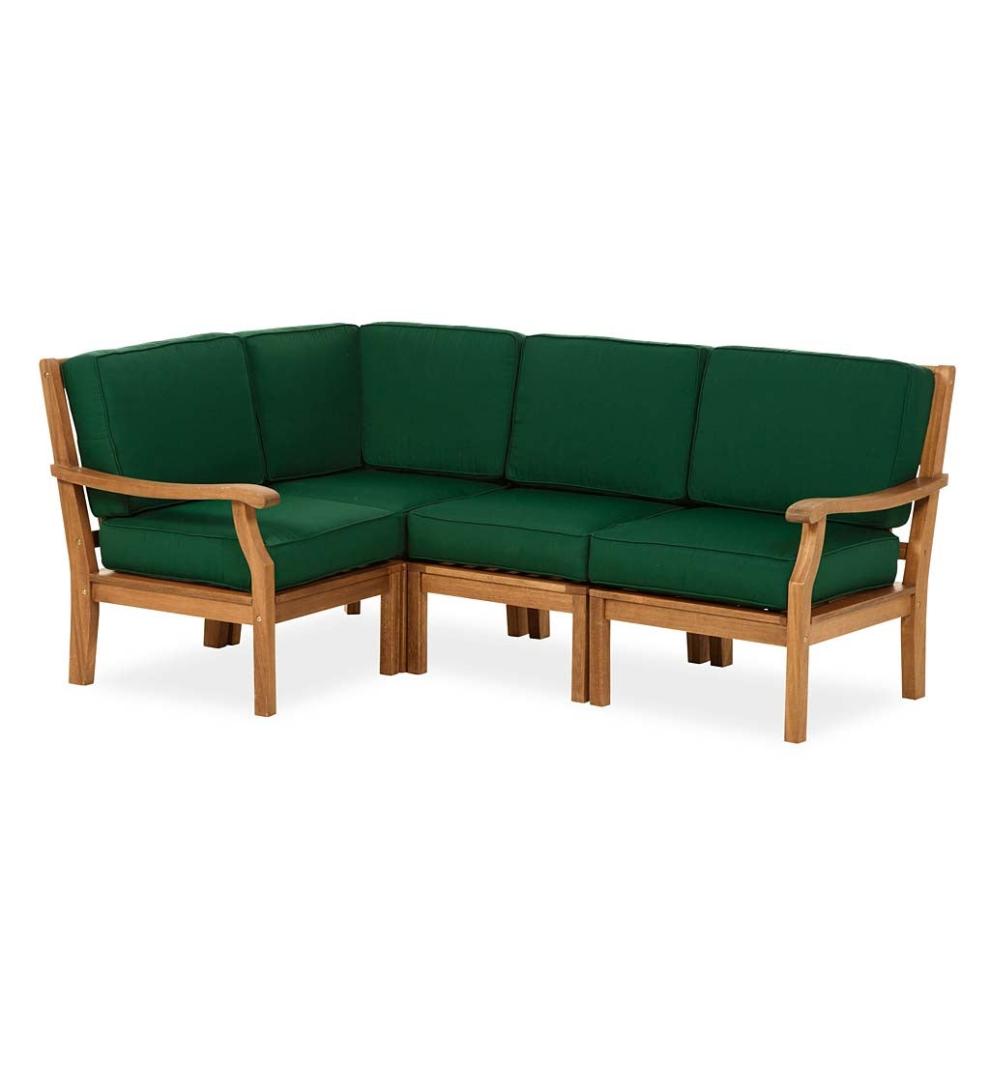 Plow & Hearth Wood Furniture Outdoor Living Claremont Eucalyptus Outdoor Sectional Seating With Cushions
