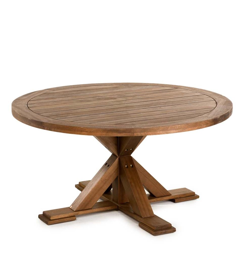 Plow & Hearth Wood Furniture Outdoor Living Claremont Eucalyptus Round Dining Table And Chairs