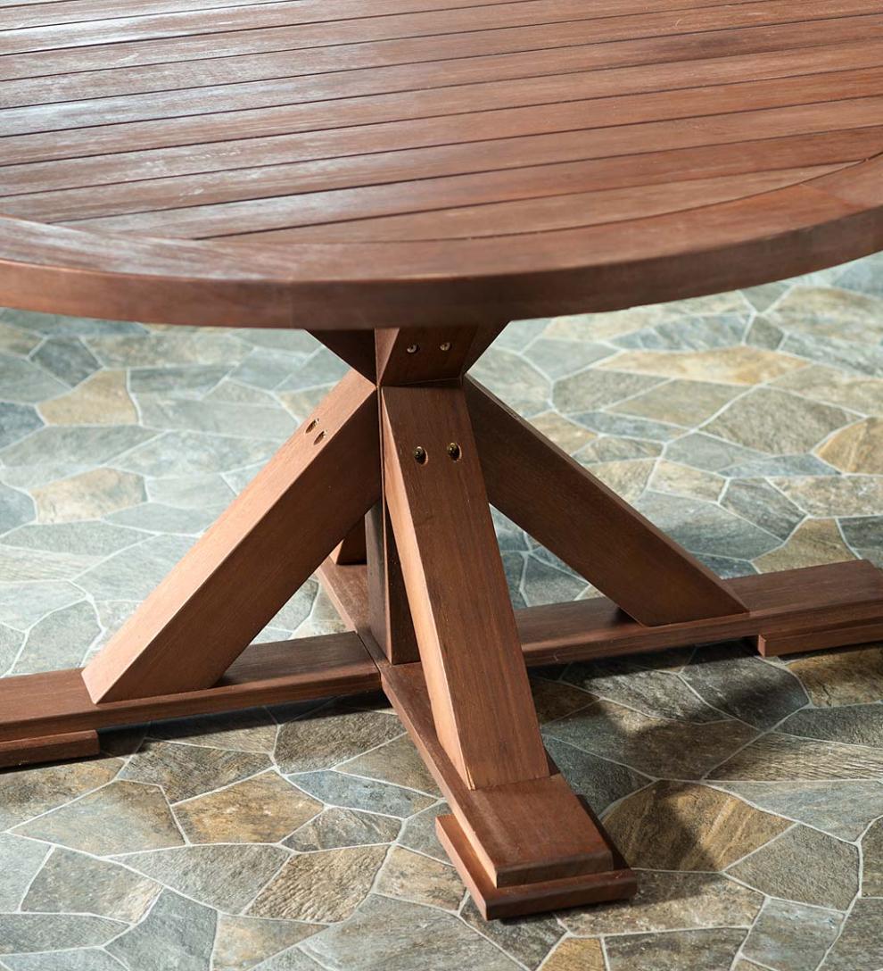 Plow & Hearth Wood Furniture Outdoor Living Claremont Eucalyptus Round Dining Table And Chairs