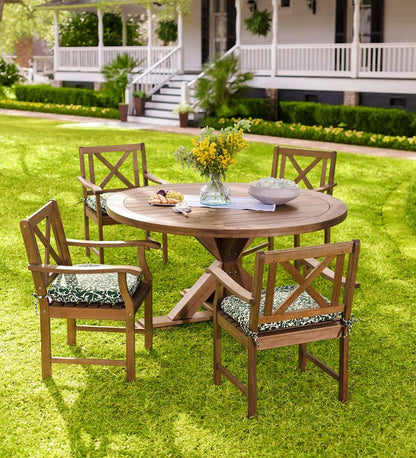 Plow & Hearth Wood Furniture Outdoor Living Claremont Eucalyptus Round Dining Table And Four Chairs - Natural