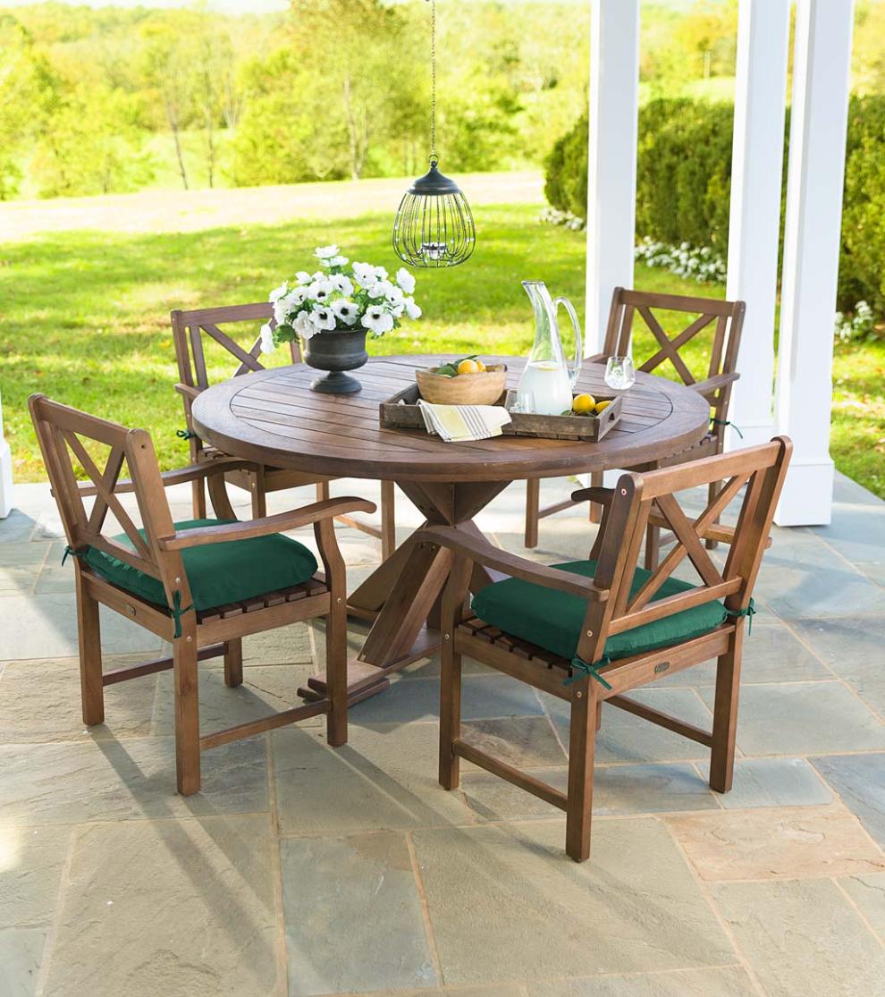 Plow & Hearth Wood Furniture Outdoor Living Claremont Eucalyptus Round Dining Table And Four Chairs - Natural