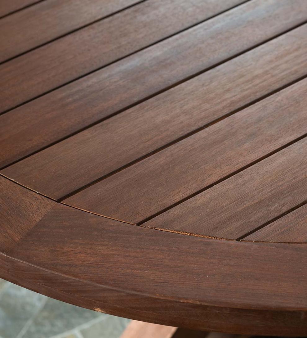 Plow & Hearth Wood Furniture Outdoor Living Claremont Eucalyptus Round Dining Table And Four Chairs - Natural