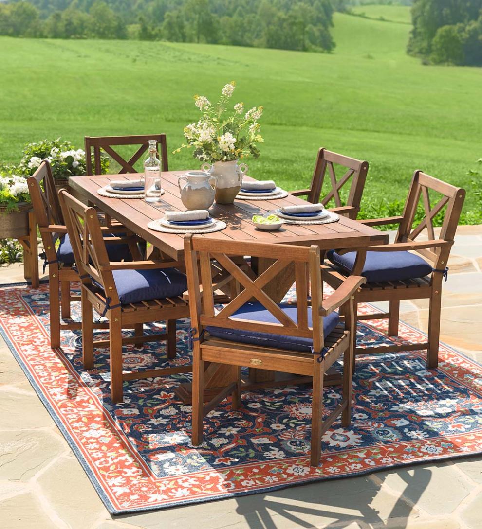 Plow & Hearth Wood Furniture Outdoor Living Claremont Outdoor Dining Furniture, Eucalyptus Table And Chairs
