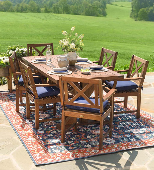 Plow & Hearth Wood Furniture Outdoor Living Claremont Outdoor Dining Furniture, Eucalyptus Table And Chairs